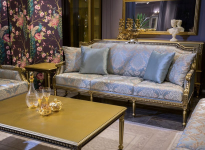 Three-seater couch, upholstered sofa, 3-seat luxury sofa, room blue three-seater.
